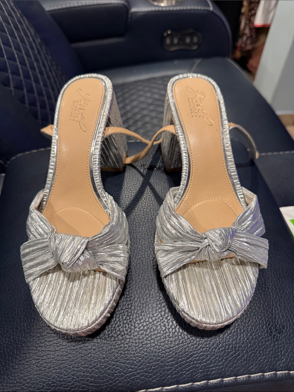 Jessica Simpson Silver Knotted Block Heel Mules